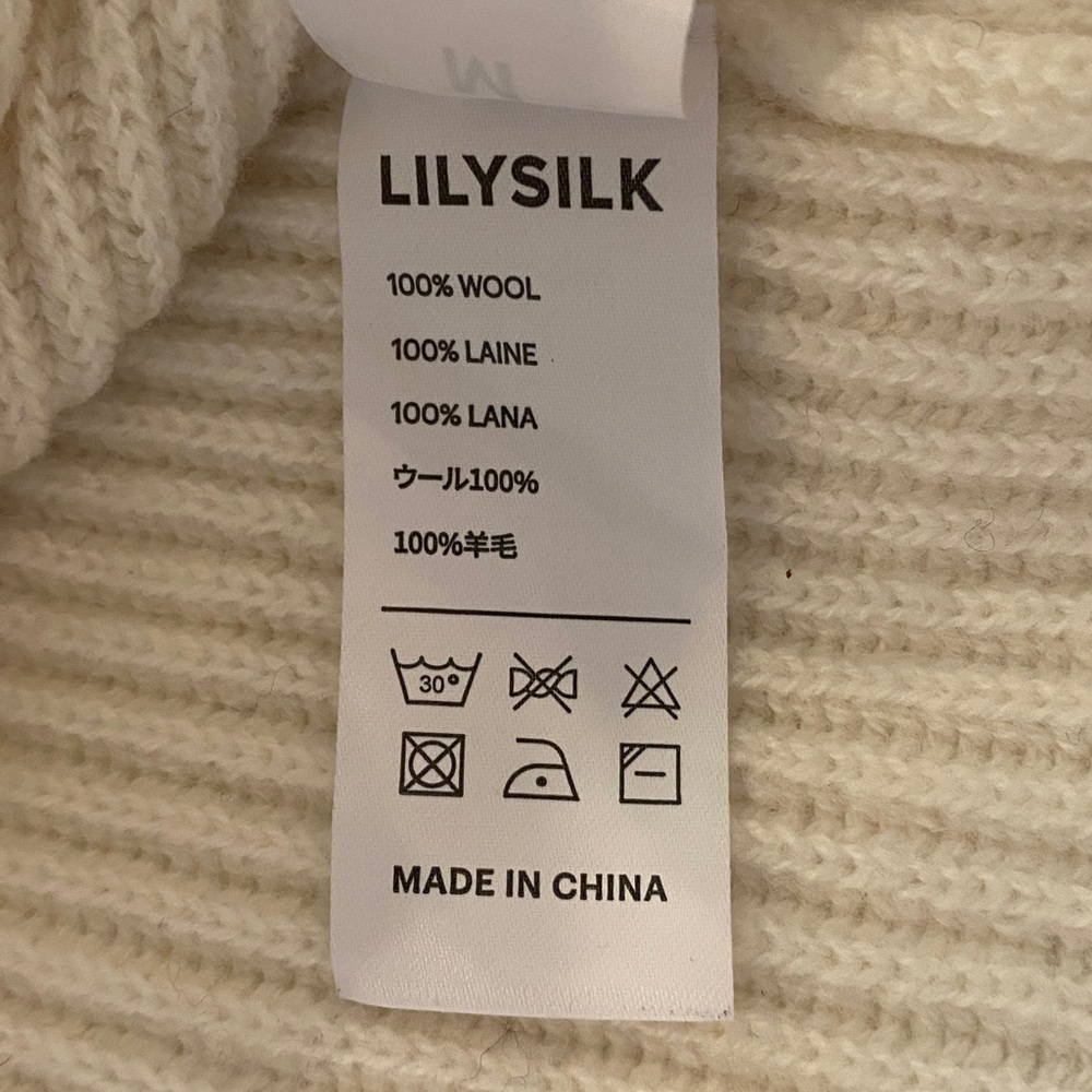 LILYSILK Women's Ribbed Turtleneck Wool Sweater Cream Size M - Picture 12 of 12